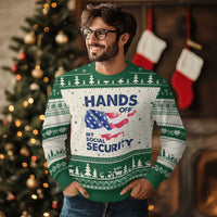 Hands Off My Social Security Ugly Christmas Sweater Patriotic USA Retirement Protection American Flag - Wonder Print Shop