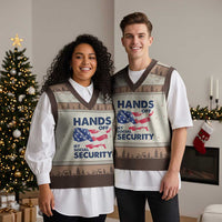 Hands Off My Social Security V-Neck Knit Sweater Vest Patriotic USA Retirement Protection American Flag - Wonder Print Shop