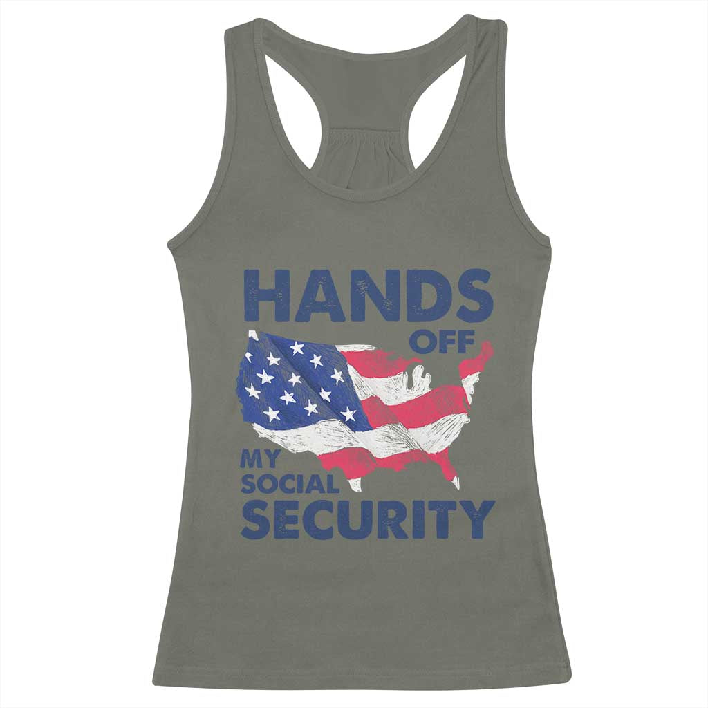Hands Off My Social Security Racerback Tank Top Patriotic USA Retirement Protection American Flag