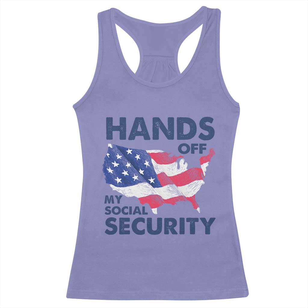 Hands Off My Social Security Racerback Tank Top Patriotic USA Retirement Protection American Flag