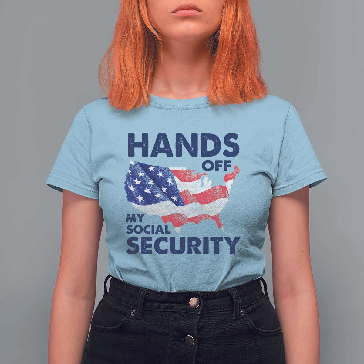Hands Off My Social Security T Shirt For Women Patriotic USA Retirement Protection American Flag