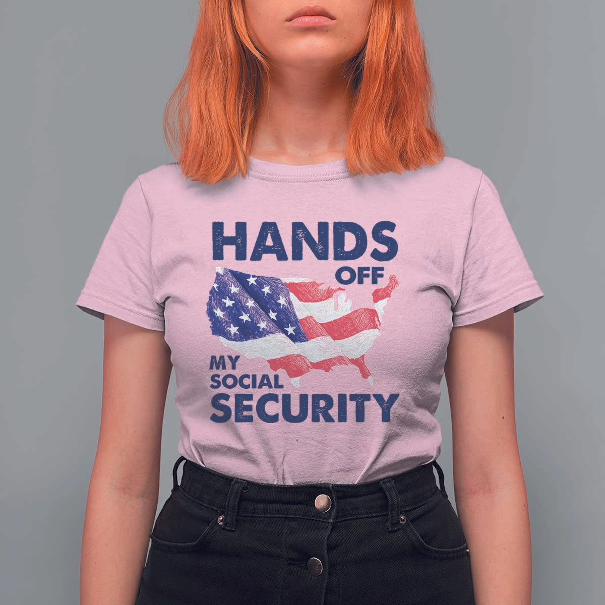 Hands Off My Social Security T Shirt For Women Patriotic USA Retirement Protection American Flag