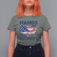 Hands Off My Social Security T Shirt For Women Patriotic USA Retirement Protection American Flag