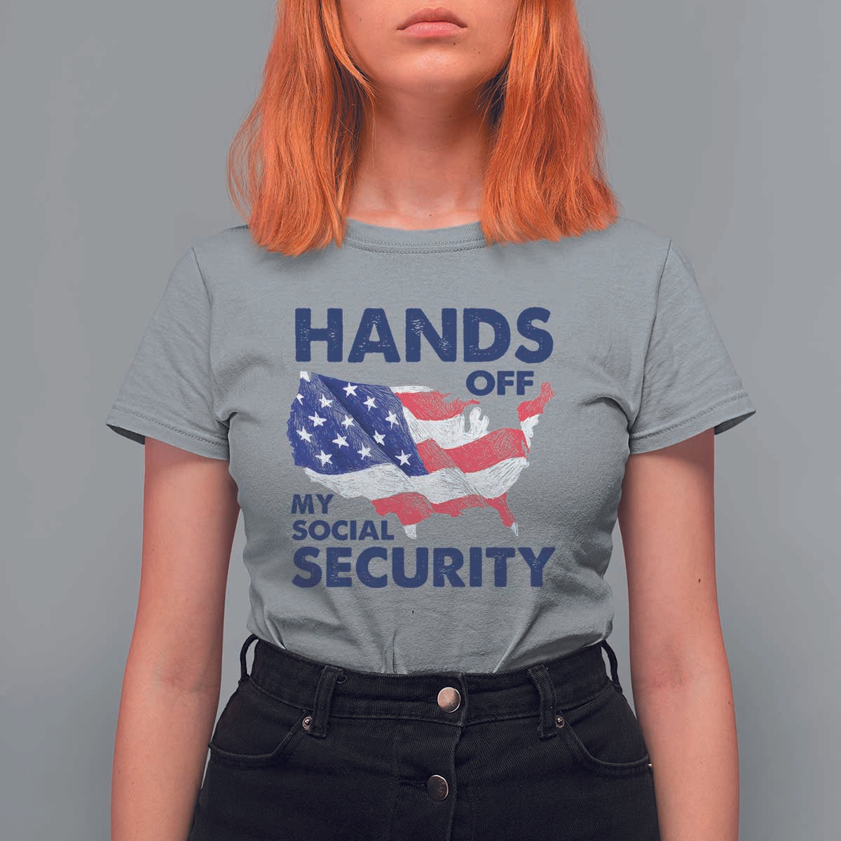 Hands Off My Social Security T Shirt For Women Patriotic USA Retirement Protection American Flag