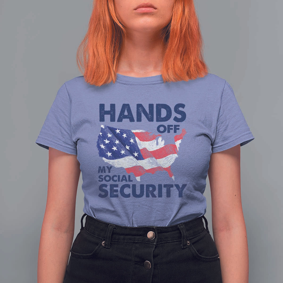 Hands Off My Social Security T Shirt For Women Patriotic USA Retirement Protection American Flag