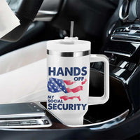 Hands Off My Social Security Tumbler With Handle Patriotic USA Retirement Protection American Flag