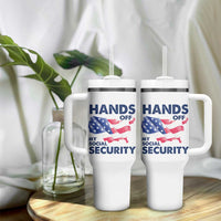 Hands Off My Social Security Tumbler With Handle Patriotic USA Retirement Protection American Flag