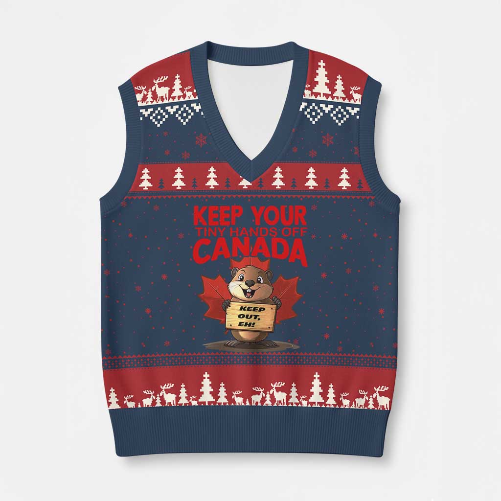 Keep Your Tiny Hands Off Canada V-Neck Knit Sweater Vest Not For Sale Canadian Maple Leaf Beaver - Wonder Print Shop