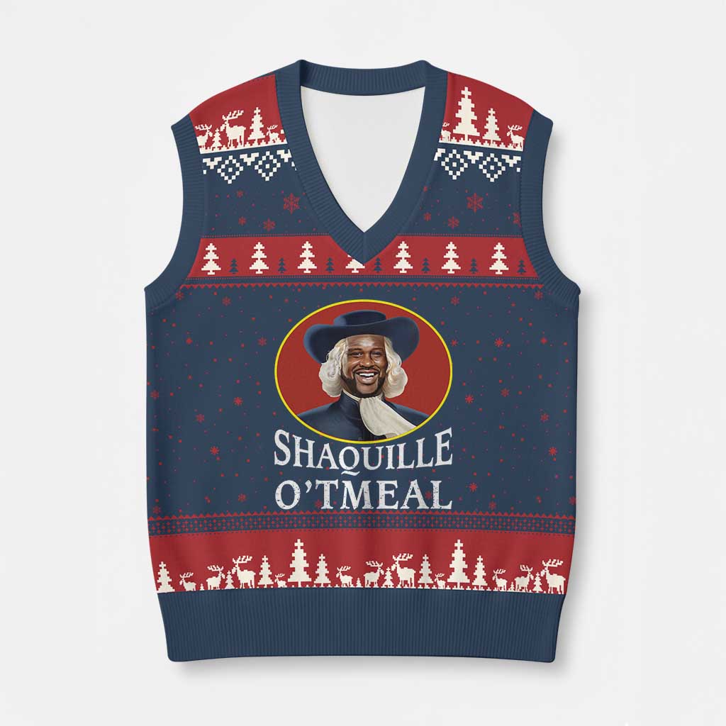 Funny Shaquille Oatmeal V-Neck Knit Sweater Vest Shaq O'neal Meme Cereal Parody - Wonder Print Shop
