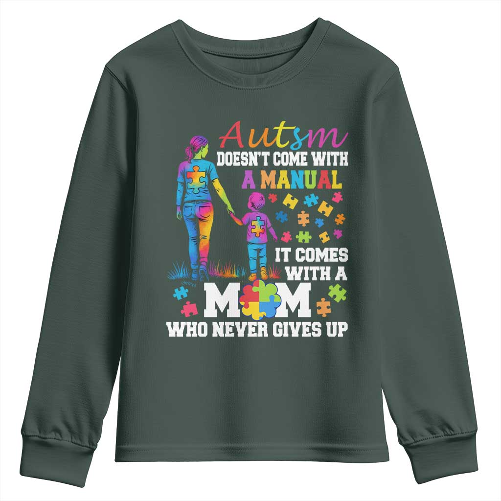 Autism Mom Youth Sweatshirt Who Never Gives Up Family Support Autistic