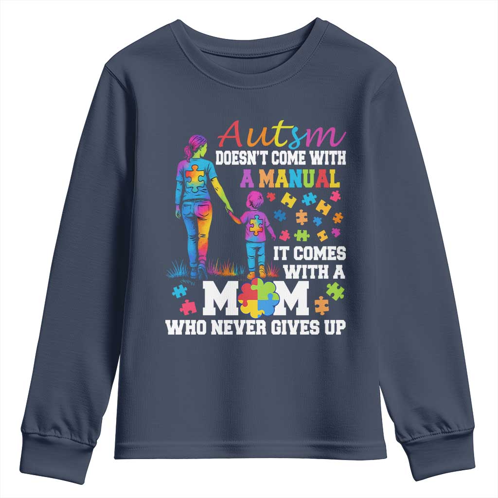 Autism Mom Youth Sweatshirt Who Never Gives Up Family Support Autistic