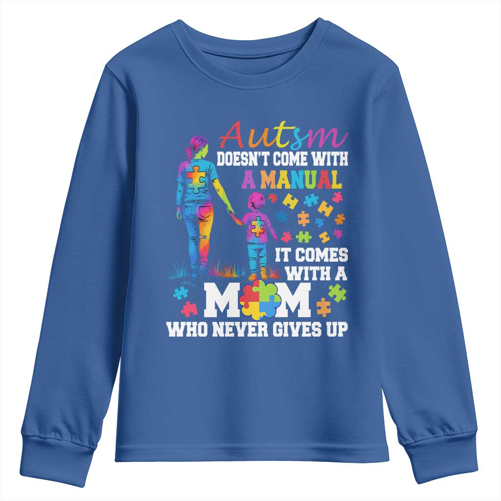 Autism Mom Youth Sweatshirt Who Never Gives Up Family Support Autistic