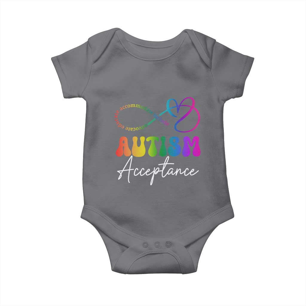 Autism Acceptance Baby Onesie Advocate Educate Accomodate Include Rainbow Infinity Symbol