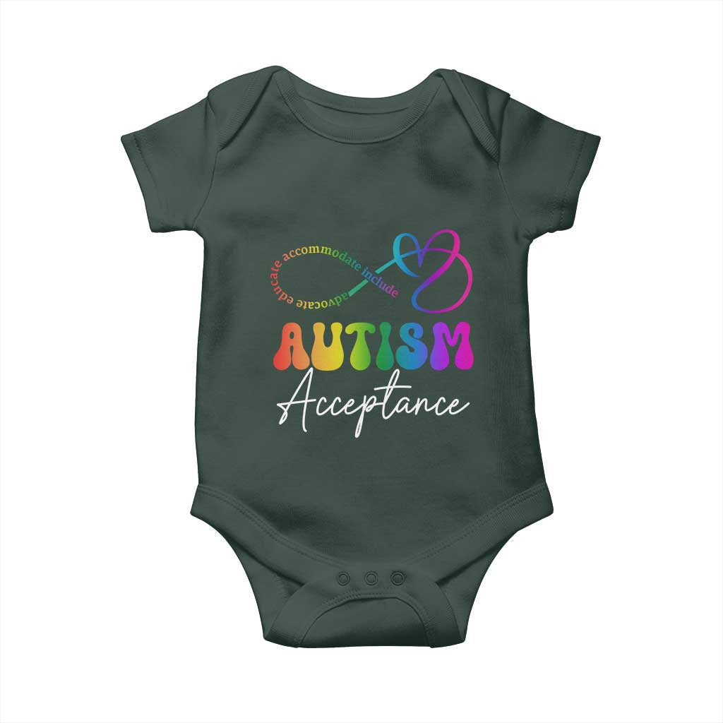 Autism Acceptance Baby Onesie Advocate Educate Accomodate Include Rainbow Infinity Symbol