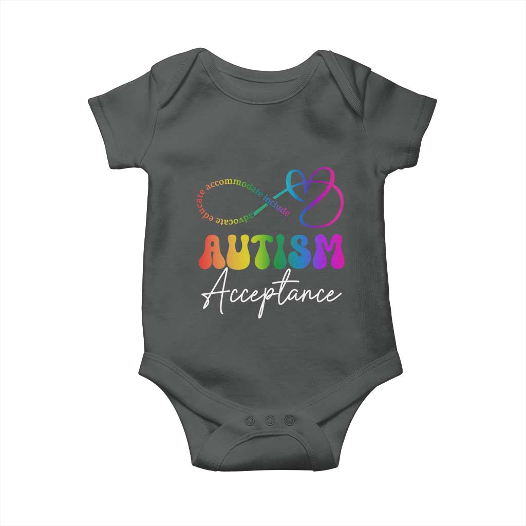 Autism Acceptance Baby Onesie Advocate Educate Accomodate Include Rainbow Infinity Symbol