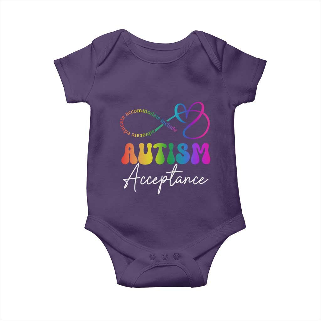 Autism Acceptance Baby Onesie Advocate Educate Accomodate Include Rainbow Infinity Symbol