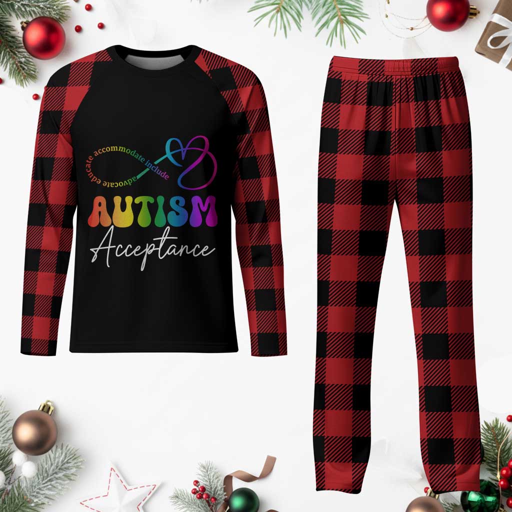 Autism Acceptance Plaid Pajama Set Advocate Educate Accomodate Include Rainbow Infinity Symbol - Wonder Print Shop