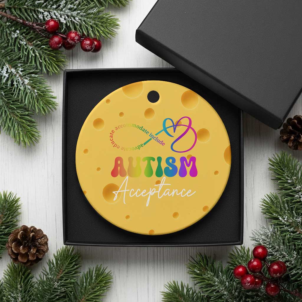 Autism Acceptance Ceramic Ornament Advocate Educate Accomodate Include Rainbow Infinity Symbol - Wonder Print Shop