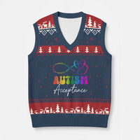 Autism Acceptance V-Neck Knit Sweater Vest Advocate Educate Accomodate Include Rainbow Infinity Symbol - Wonder Print Shop