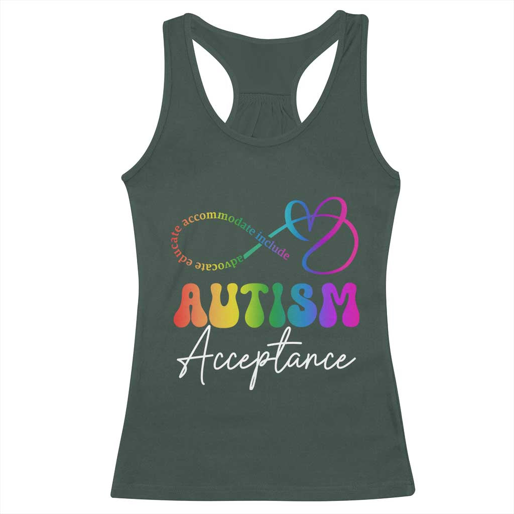 Autism Acceptance Racerback Tank Top Advocate Educate Accomodate Include Rainbow Infinity Symbol