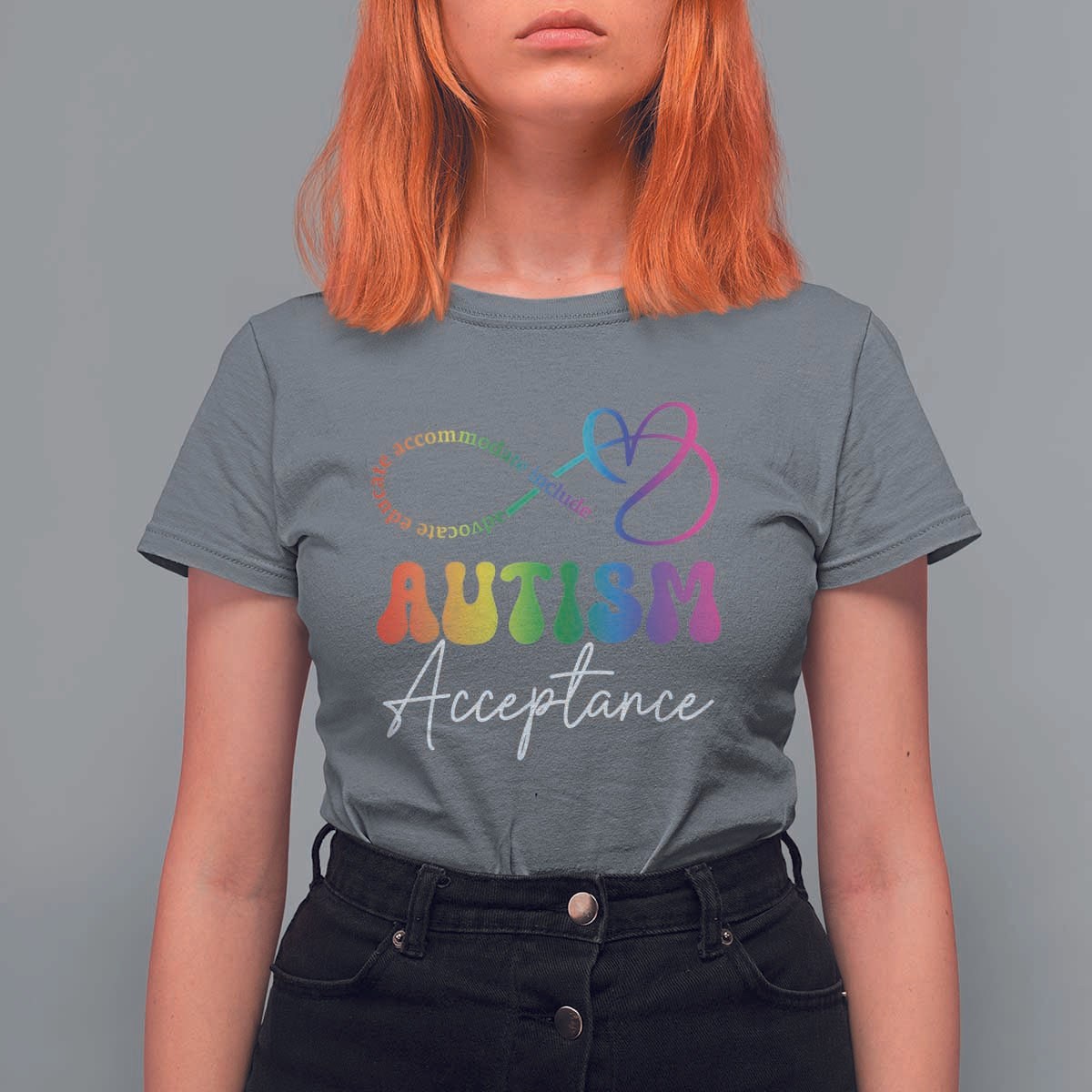 Autism Acceptance T Shirt For Women Advocate Educate Accomodate Include Rainbow Infinity Symbol