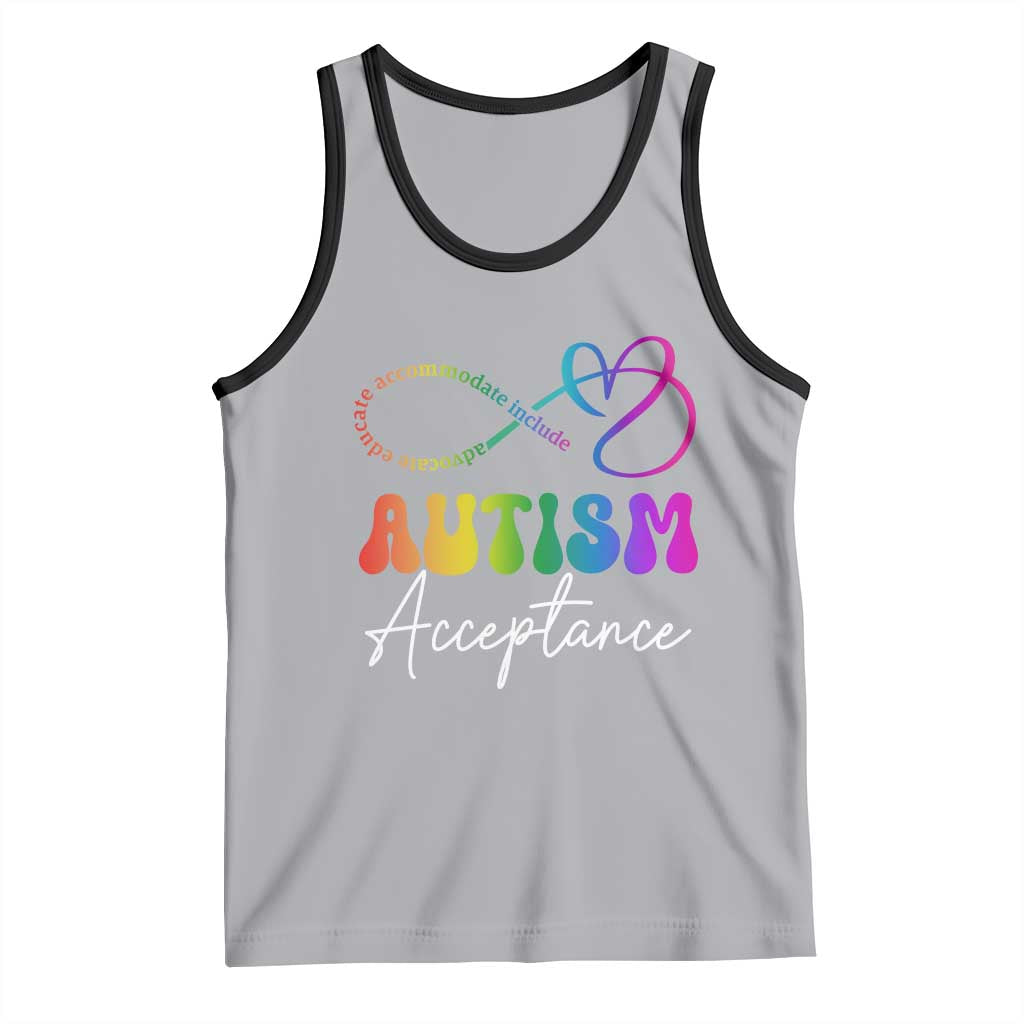Autism Acceptance Tank Top Advocate Educate Accomodate Include Rainbow Infinity Symbol
