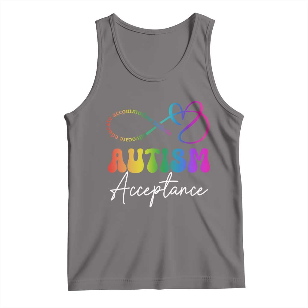 Autism Acceptance Tank Top Advocate Educate Accomodate Include Rainbow Infinity Symbol