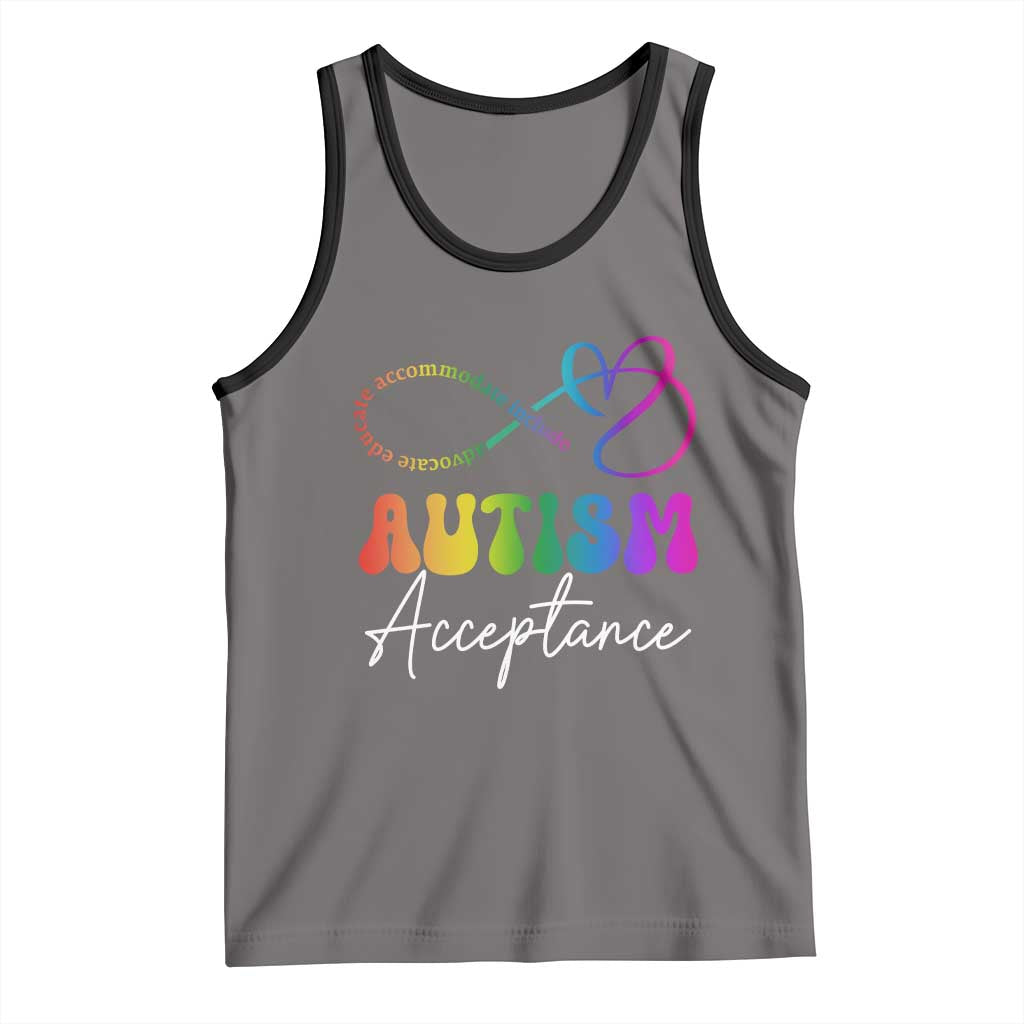 Autism Acceptance Tank Top Advocate Educate Accomodate Include Rainbow Infinity Symbol
