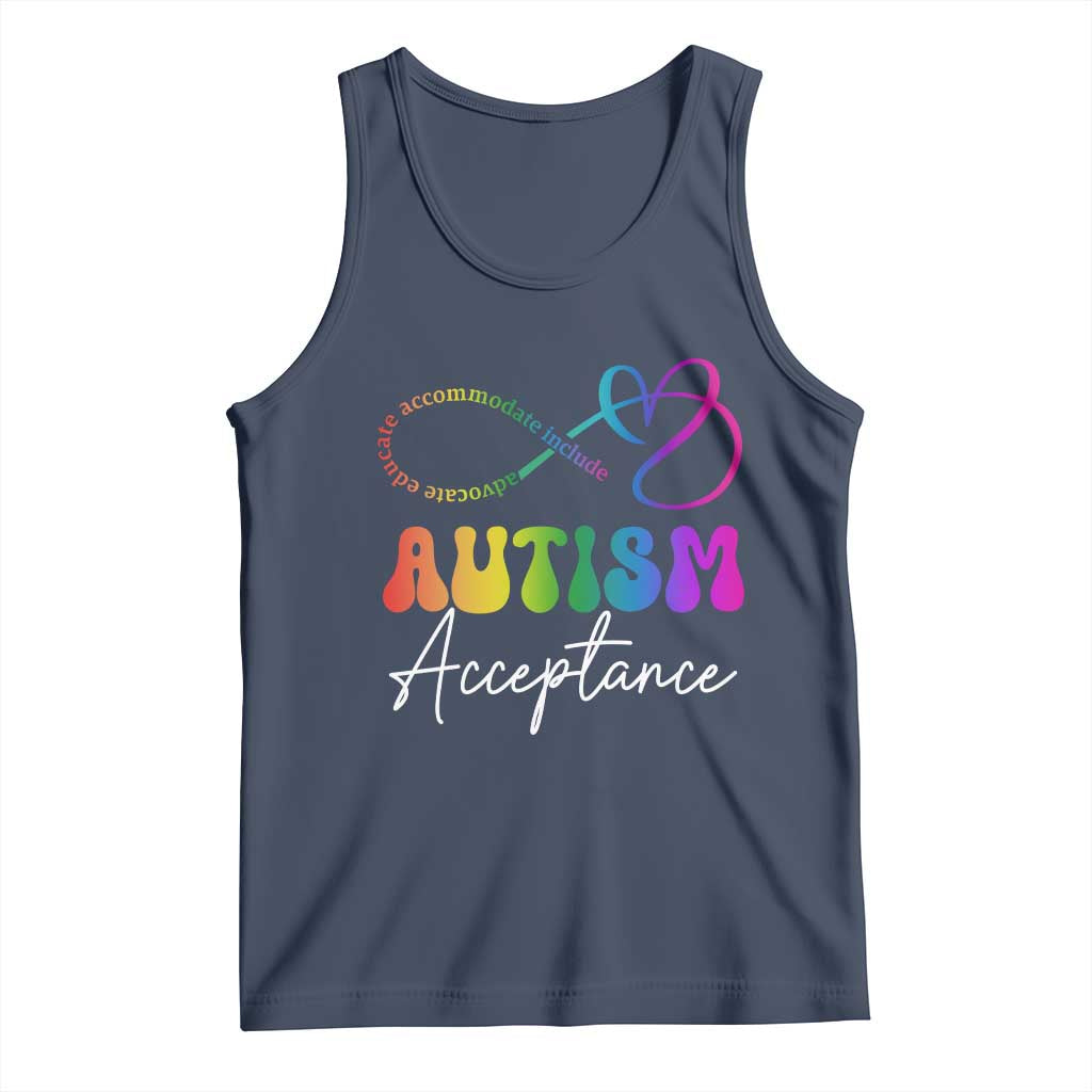 Autism Acceptance Tank Top Advocate Educate Accomodate Include Rainbow Infinity Symbol