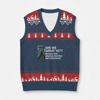 Are We Great Yet Because I Feel Ashamed V-Neck Knit Sweater Vest Horrified Embarrassed Crying Statue of Liberty - Wonder Print Shop