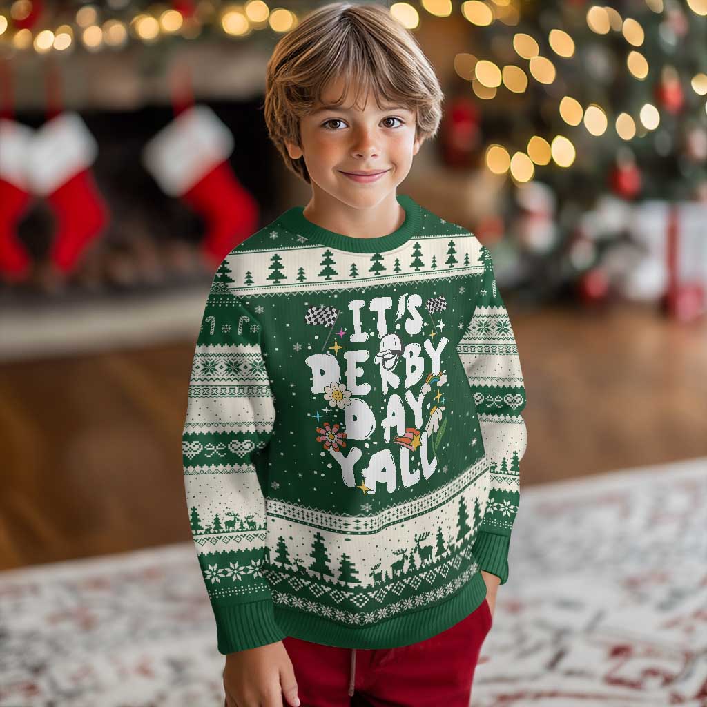 It's Derby Day Y'All Ugly Christmas Sweater Retro Groovy KY Horse Racing