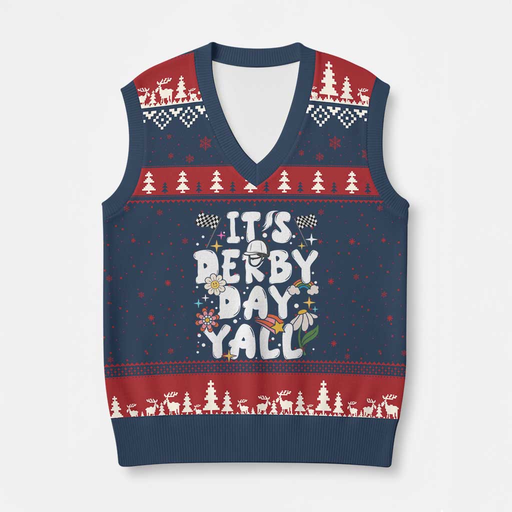 It's Derby Day Y'All V-Neck Knit Sweater Vest Retro Groovy KY Horse Racing