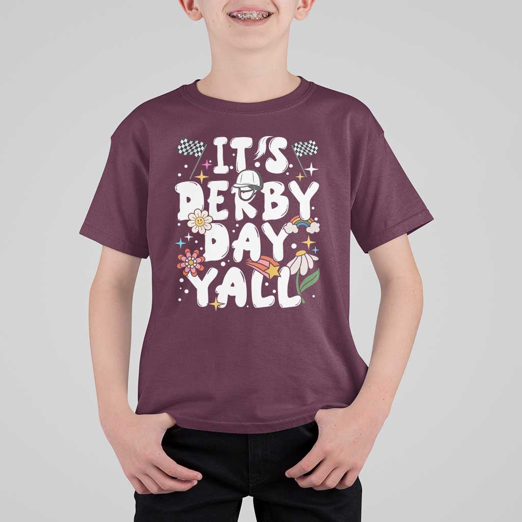 It's Derby Day Y'All T Shirt For Kid Retro Groovy KY Horse Racing