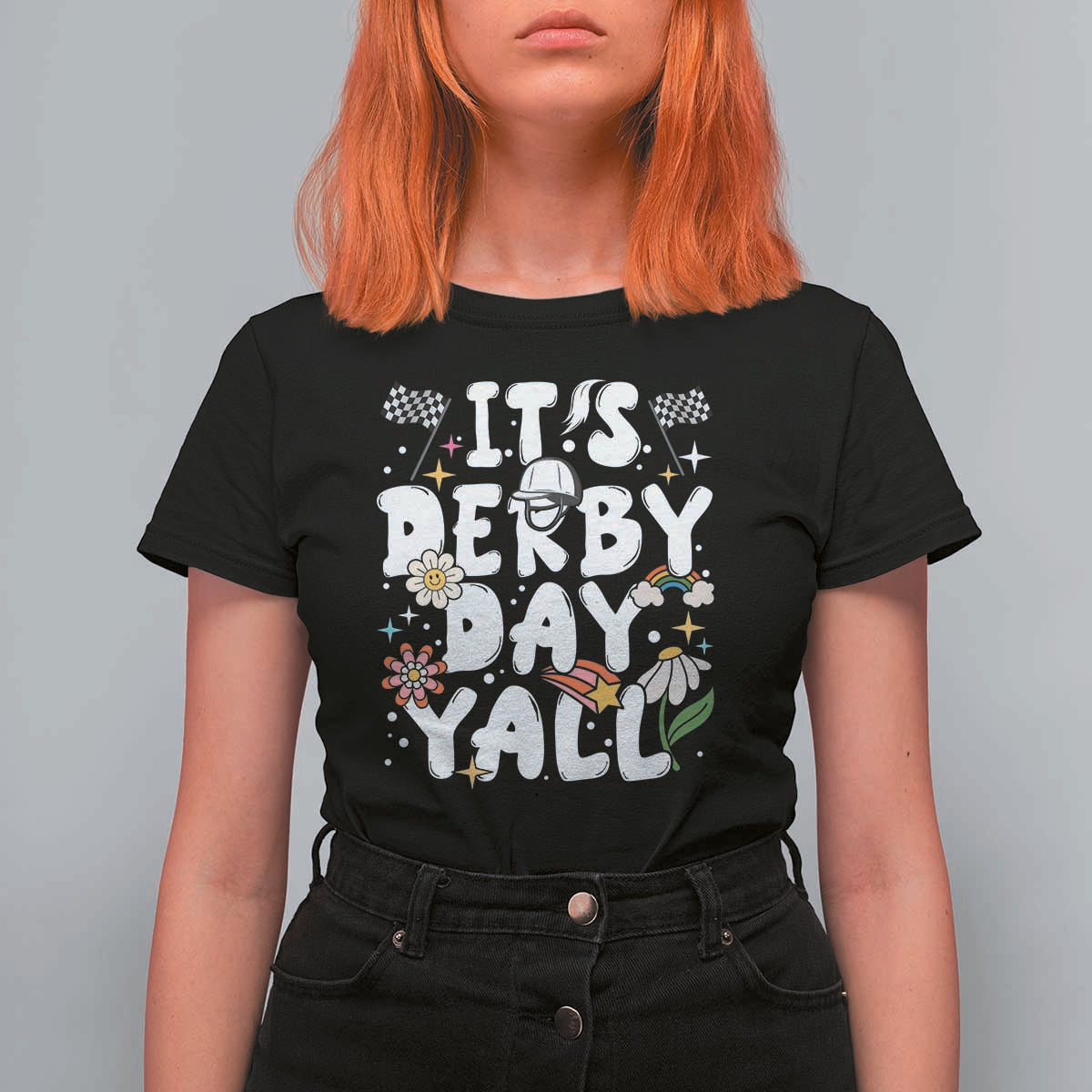 It's Derby Day Y'All T Shirt For Women Retro Groovy KY Horse Racing