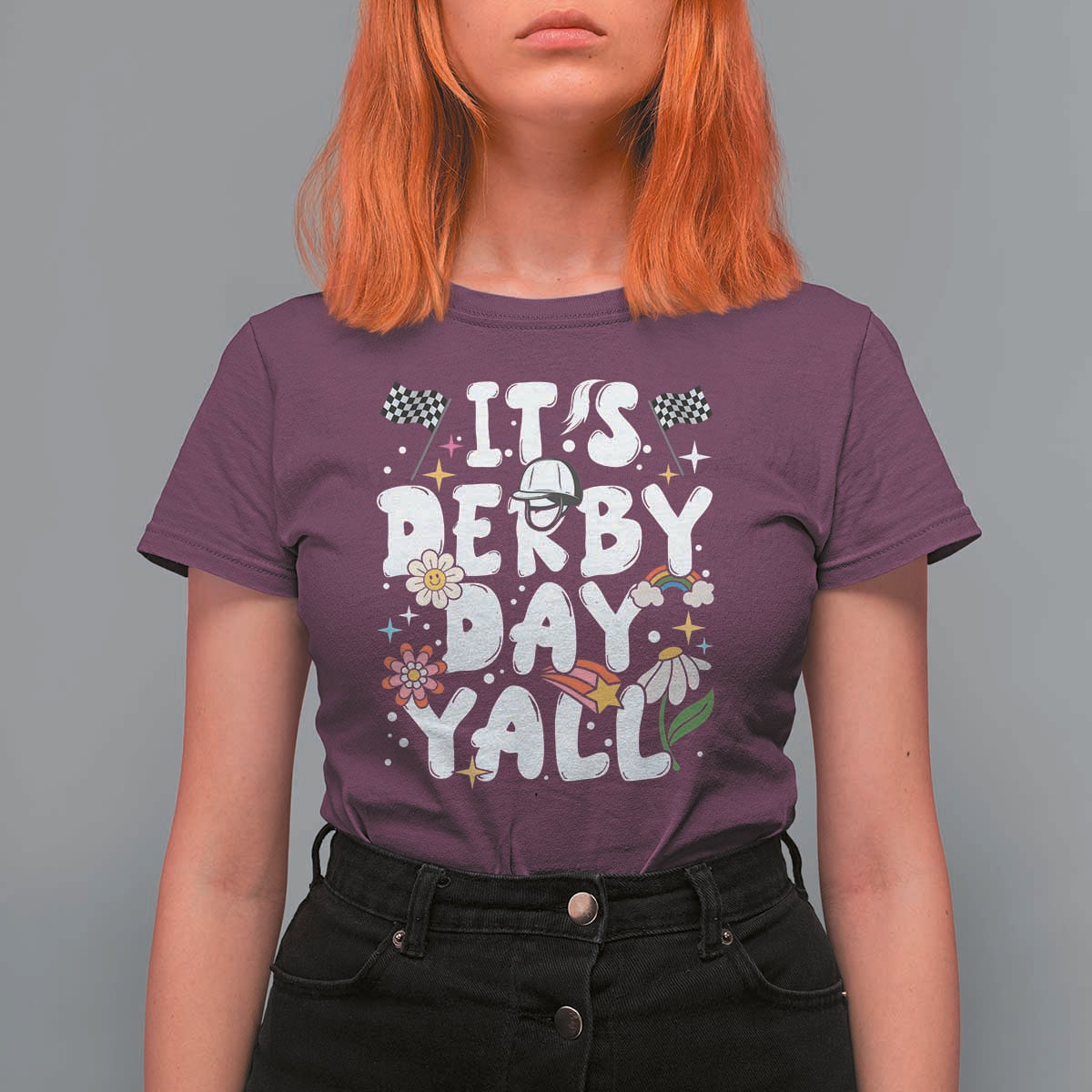 It's Derby Day Y'All T Shirt For Women Retro Groovy KY Horse Racing