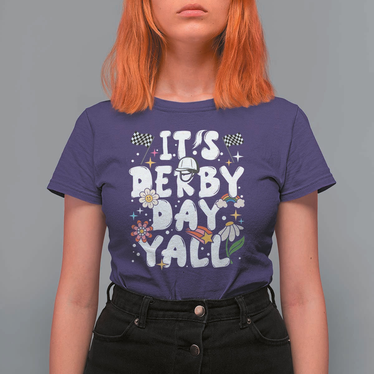 It's Derby Day Y'All T Shirt For Women Retro Groovy KY Horse Racing