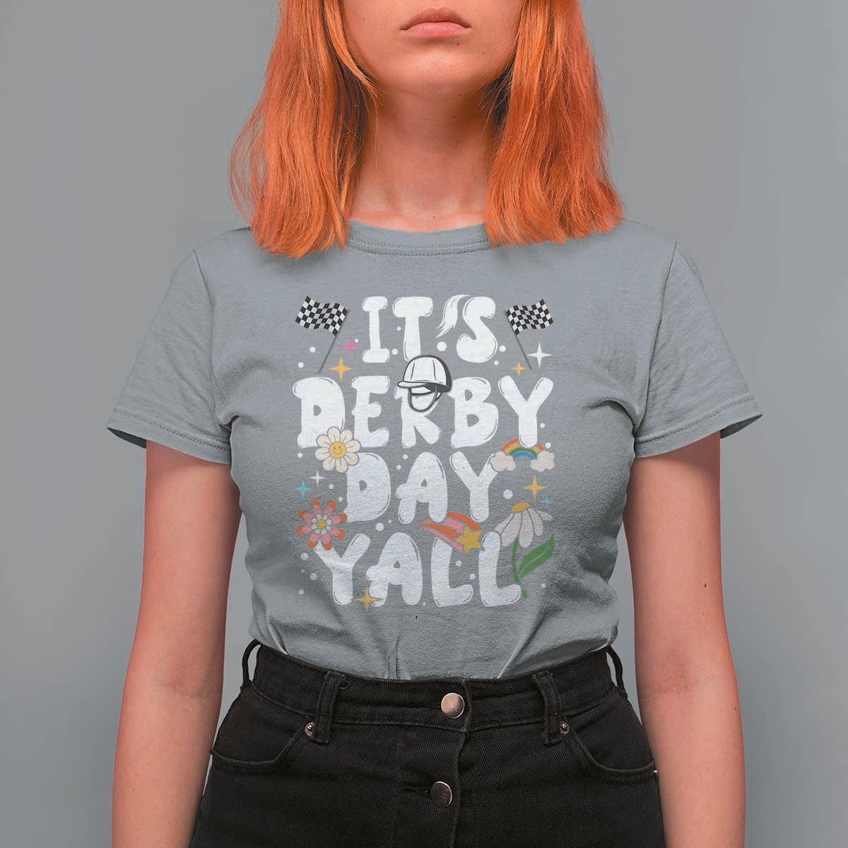 It's Derby Day Y'All T Shirt For Women Retro Groovy KY Horse Racing