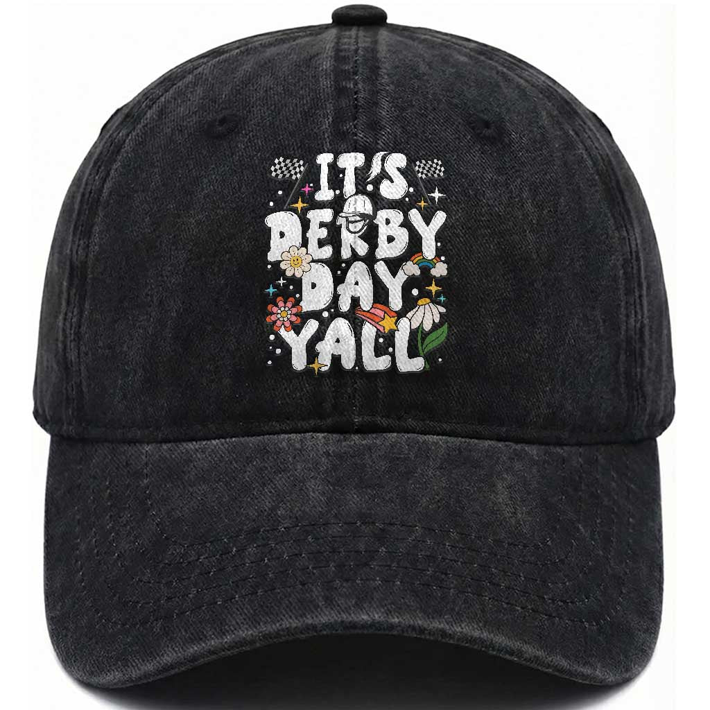 It's Derby Day Y'All Washed Cotton Baseball Cap Retro Groovy KY Horse Racing