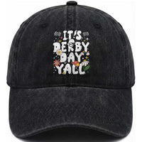 It's Derby Day Y'All Washed Cotton Baseball Cap Retro Groovy KY Horse Racing