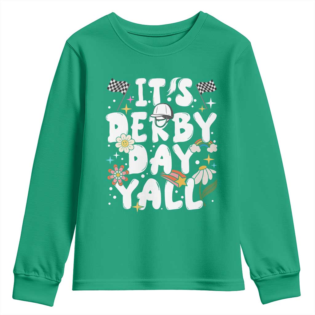 It's Derby Day Y'All Youth Sweatshirt Retro Groovy KY Horse Racing