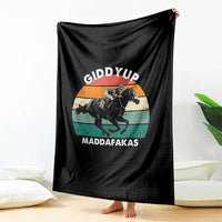 Giddy Up Madafakas Retro Sunset Horse Racing Throw Blanket Funny Sarcastic Equestrian Jockey Vintage 70s