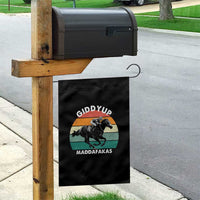 Giddy Up Madafakas Retro Sunset Horse Racing Garden Flag Funny Sarcastic Equestrian Jockey Vintage 70s