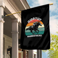 Giddy Up Madafakas Retro Sunset Horse Racing Garden Flag Funny Sarcastic Equestrian Jockey Vintage 70s