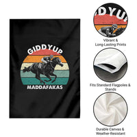 Giddy Up Madafakas Retro Sunset Horse Racing Garden Flag Funny Sarcastic Equestrian Jockey Vintage 70s