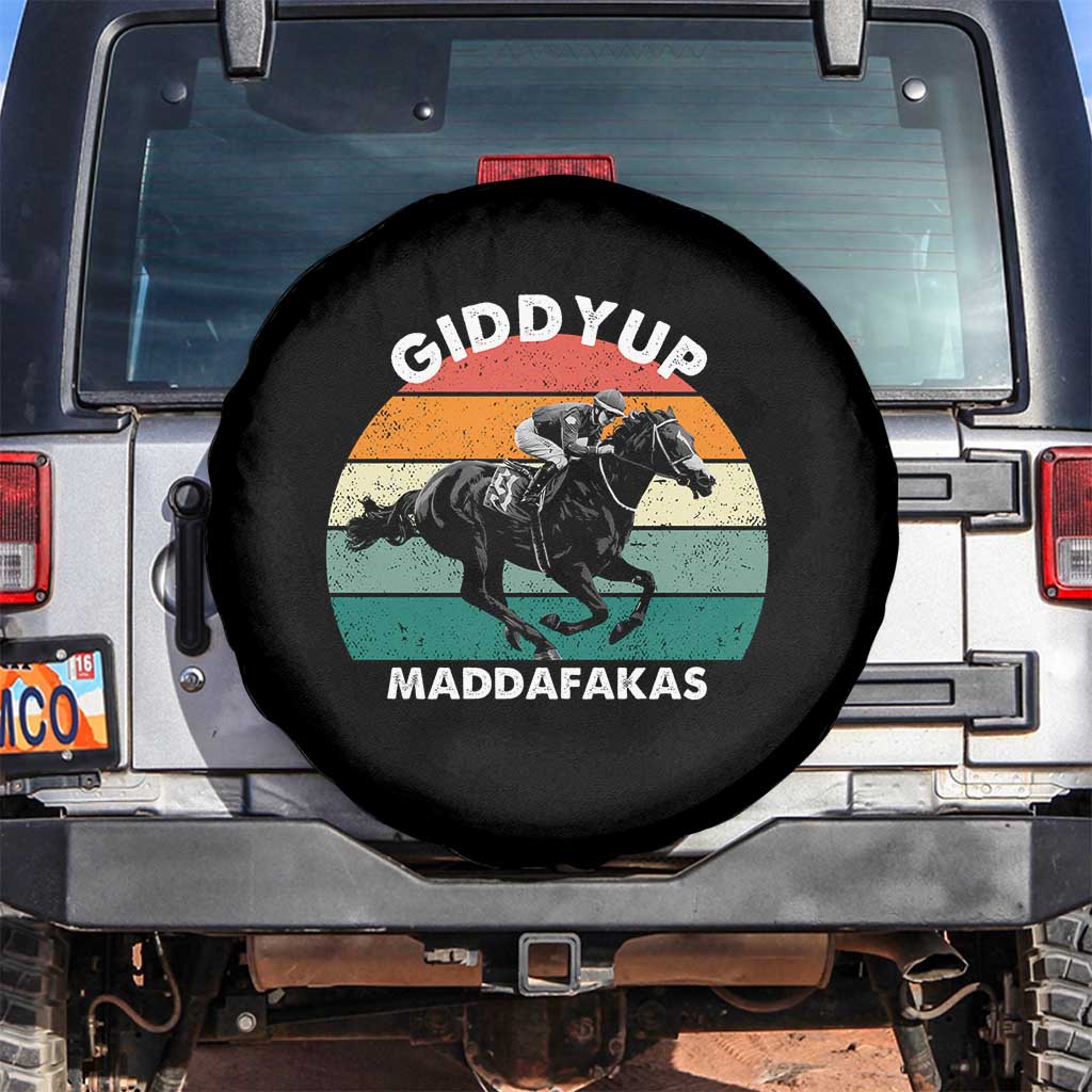 Giddy Up Madafakas Retro Sunset Horse Racing Spare Tire Cover Funny Sarcastic Equestrian Jockey Vintage 70s