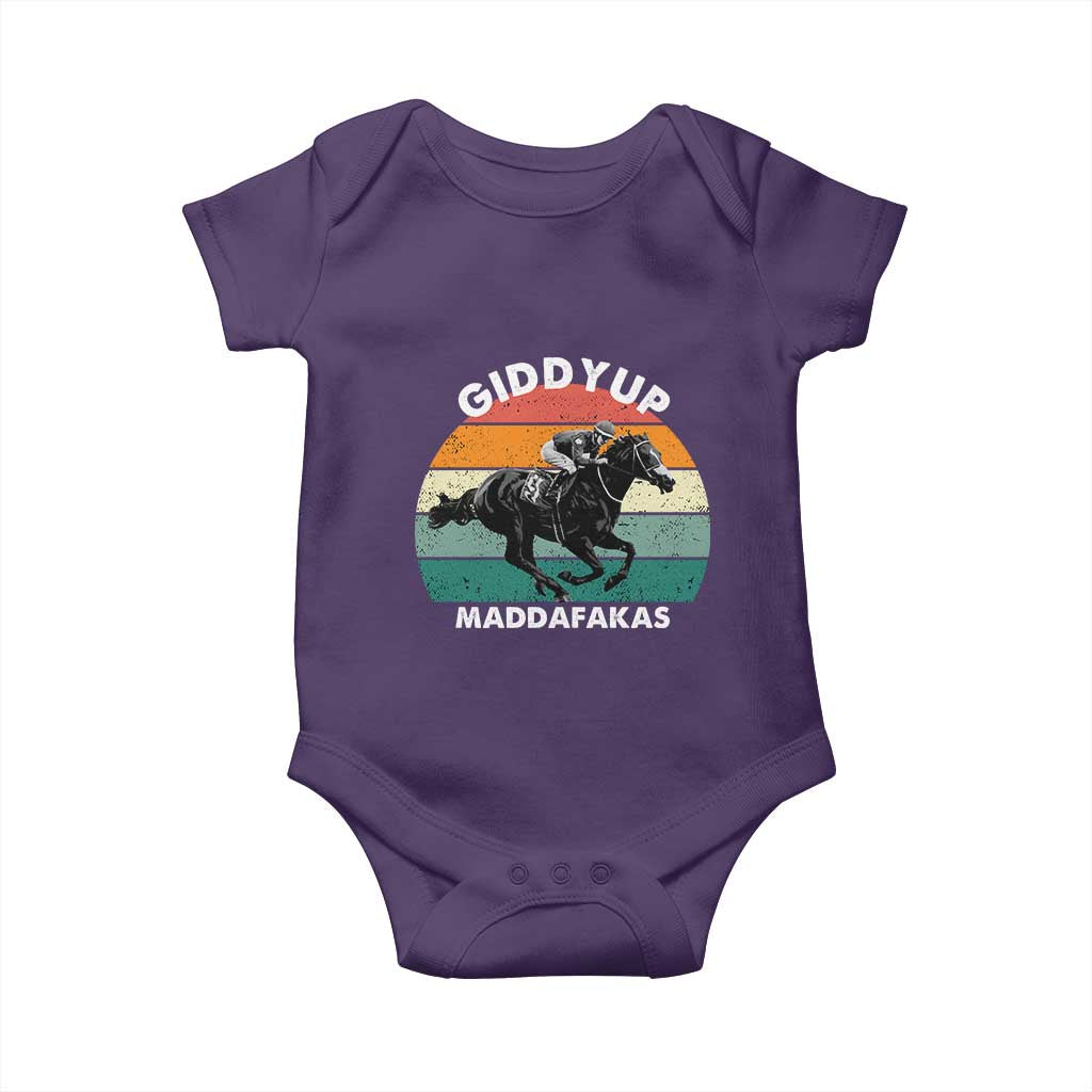 Giddy Up Madafakas Retro Sunset Horse Racing Baby Onesie Funny Sarcastic Equestrian Jockey Vintage 70s