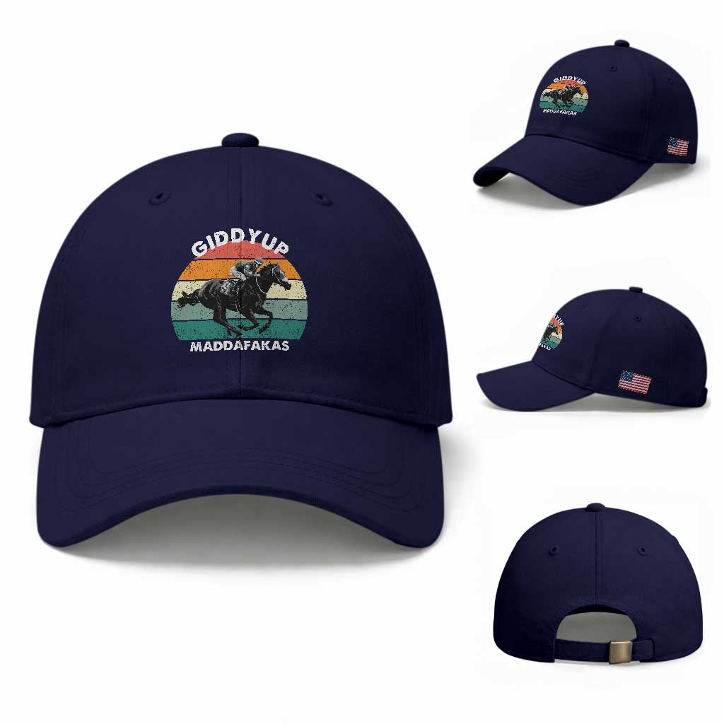 Giddy Up Madafakas Retro Sunset Horse Racing Baseball Cap Funny Sarcastic Equestrian Jockey Vintage 70s