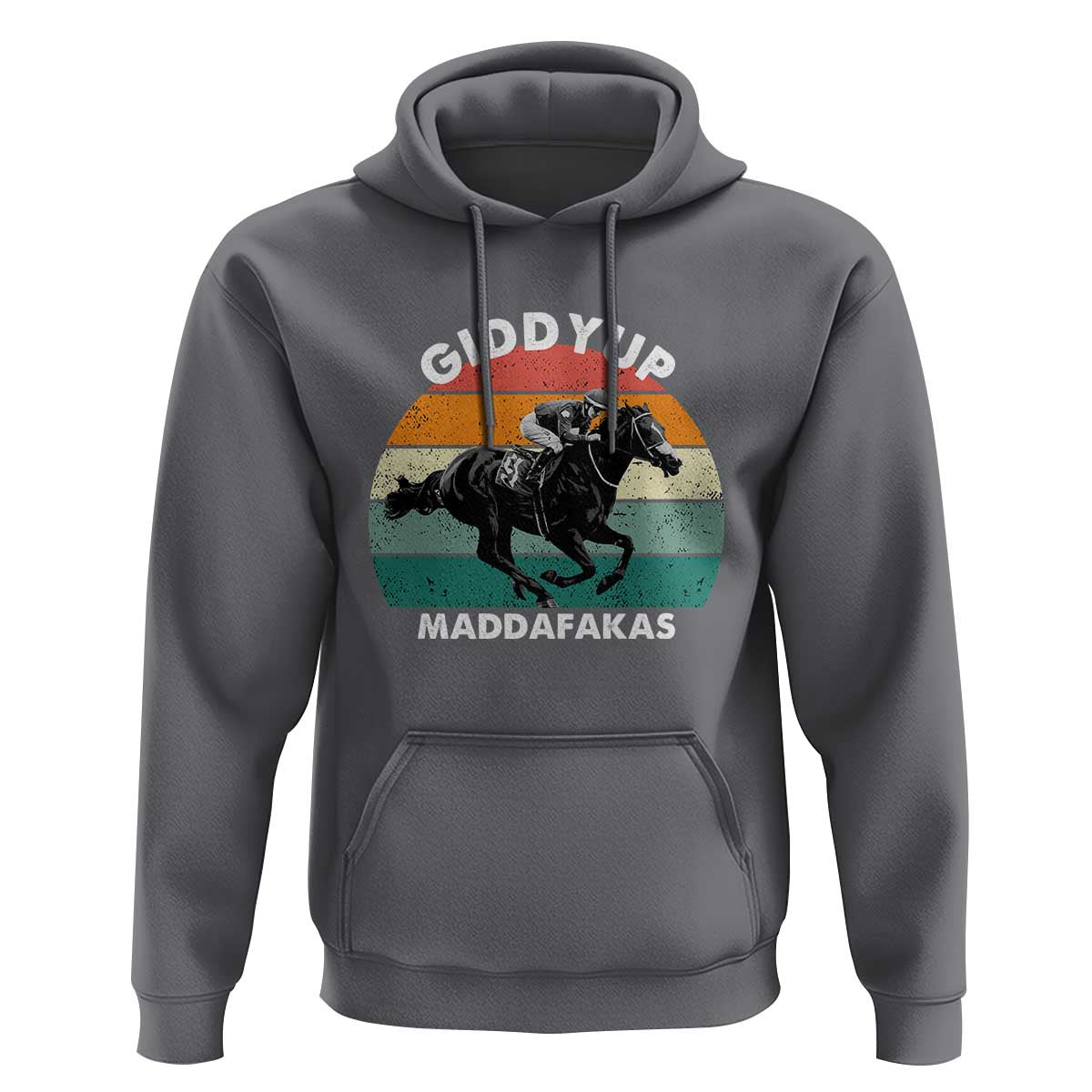Giddy Up Madafakas Retro Sunset Horse Racing Hoodie Funny Sarcastic Equestrian Jockey Vintage 70s