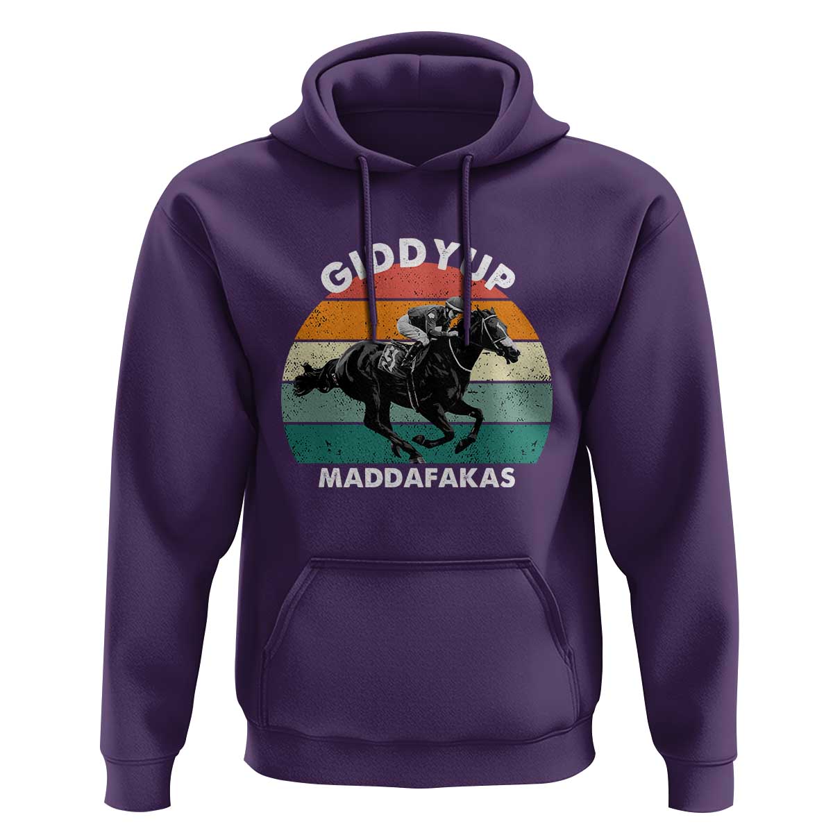 Giddy Up Madafakas Retro Sunset Horse Racing Hoodie Funny Sarcastic Equestrian Jockey Vintage 70s