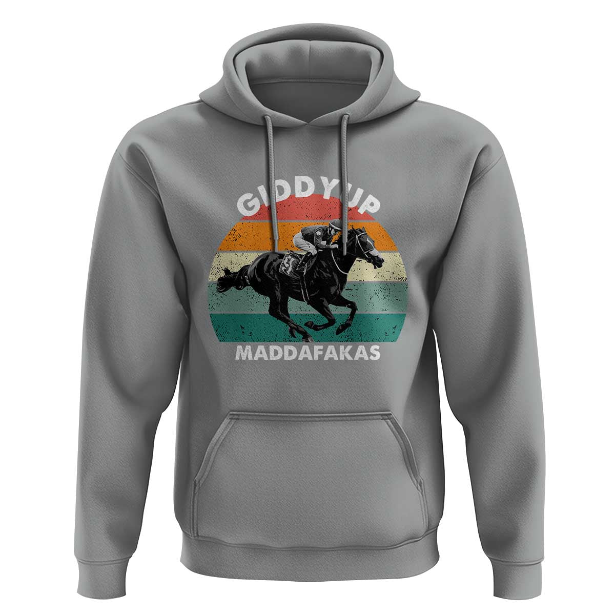 Giddy Up Madafakas Retro Sunset Horse Racing Hoodie Funny Sarcastic Equestrian Jockey Vintage 70s